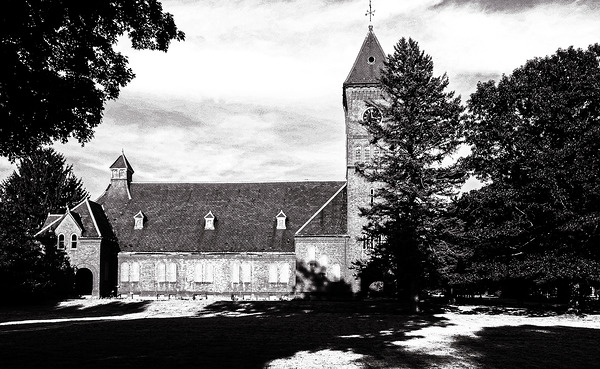 Historic Hospital in Black and White Print