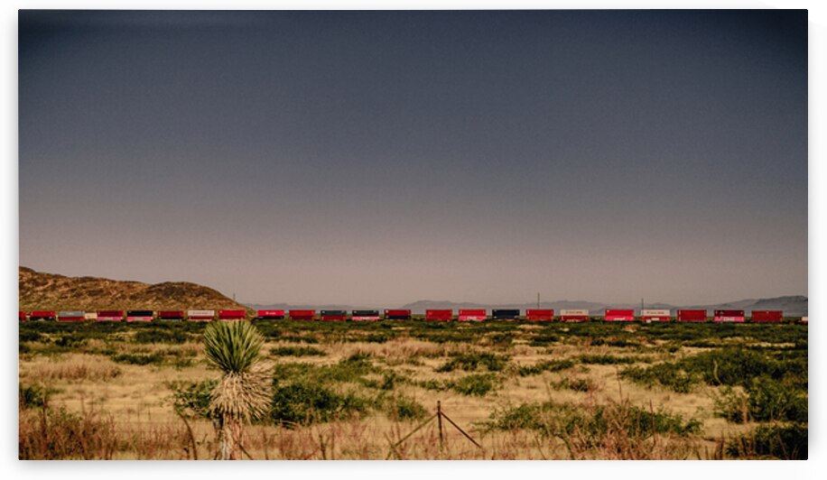 3 Miles of Red Boxcars Somewhere in Space by Barbara Jacobs