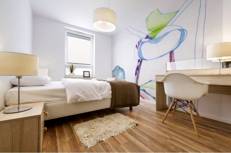 Guitar with Chair and Music Books Mural print