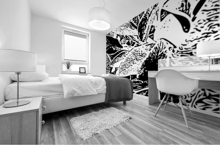 Leaves in Black and White Mural print