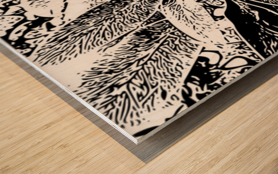 Leaves in Black and White Wood print